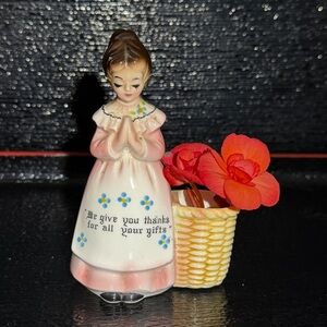 Vintage Enesco-Style Praying Girl Figurine with Basket